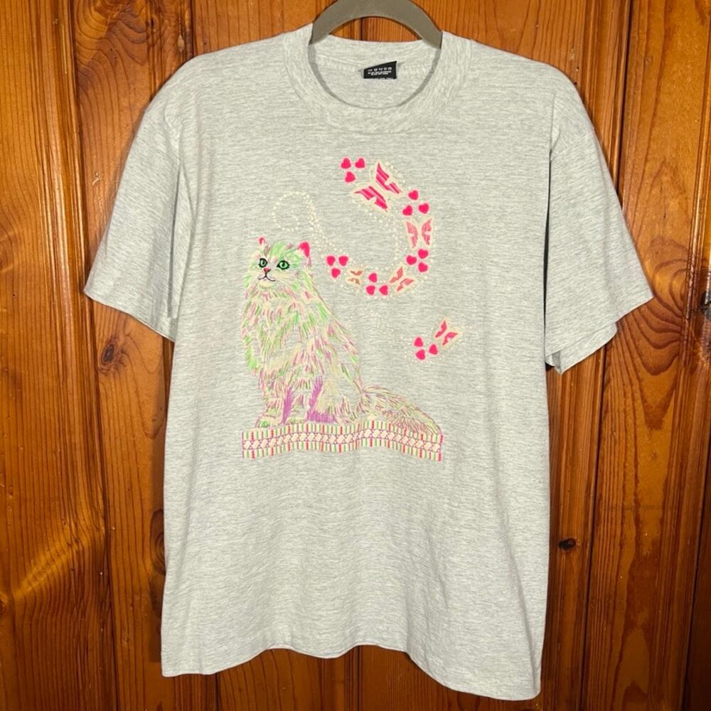 Screen Stars Best L Vintage Cat T-Shirt Gray Regular